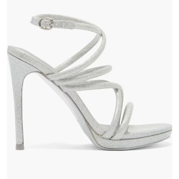 Nine West Loomay silver strappy 4" open toe stiletto size 9.5 NWT - Picture 2 of 9